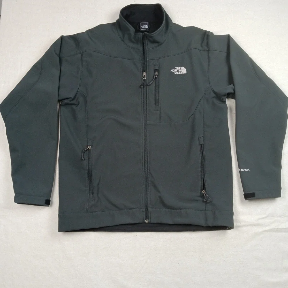 North Face Mens Fleece Lined‎ Full Zip Softshell Black Jacket TNF APEX L - FLAWS